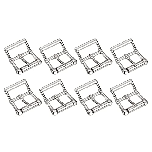 uxcell Metal Roller Buckle, 8Pcs 1 Inch Single Prong Belt Buckle Square Center Bar Buckles for Leather Craft Accessories, Silver