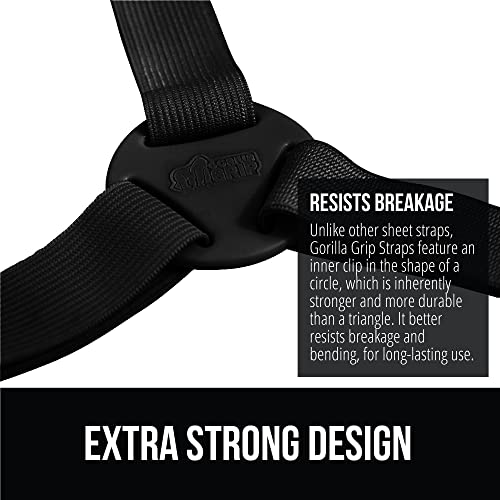 Image of GORILLA GRIP Patent Pending Bed Sheet Holders, Adjustable Elastic Fasteners with Metal Clips, Keep in Place Fitted Bedding Straps, Firm Tight Suspenders for Mattress, US Designed, 8 Pack Black