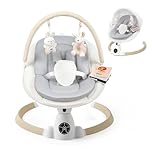 Baby Bouncer, Portable Electric Baby Swing with Bluetooth, 5 Swing Speed, 10 Lullabies, 5-Point Harness, Remote Control & Touch Panel - Bouncer from Birth for Indoor & Outdoor Use(Wood)