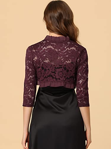 Image of Allegra K Women's Elegant Lace Cardigan Ruffle Collar Crop 3 /4 Sleeve Sheer Bolero Floral Lace Shrug Top