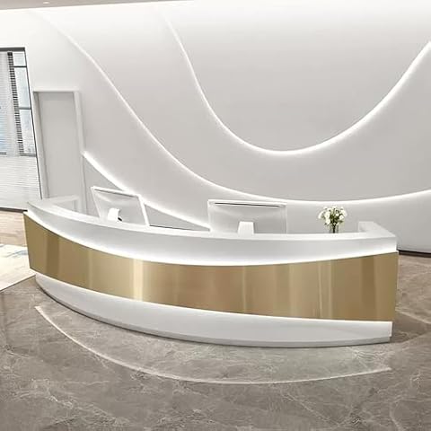 TIZAZO Luxurious Reception Desk - Golden Panel & Curved LED Light & Low-Pitched Slide Rails | Reception Room Front Desk, for Home, Office, Salon Reception Room Checkout Office (60'') Cover