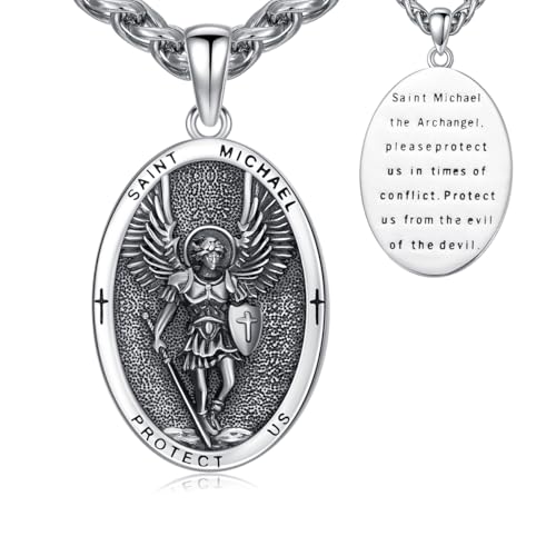 St Michael Pendant for Men 925 Sterling Silver Saint Michael Necklace Catholic Archangel Michael Jewelry Gifts, w/Stainless Steel Chain 22