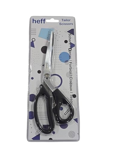 Image of Heff Tailor Fabric Scissors, Black Handle, Stainless Steel Blades, Professional Cloth Cutting Tool