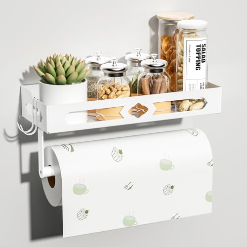 ZDDLOINP Portaspezie con porta rotolo da cucina e gancio, portaspezie da parete, senza foratura, organizer per spezie per cucina, bianco