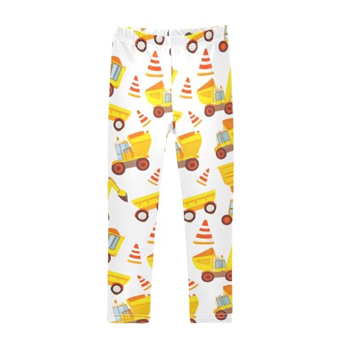ALAZA Girls' Leggings Children's Yoga Pants Skinny Printed Dance Excavator White Comfortable 4T