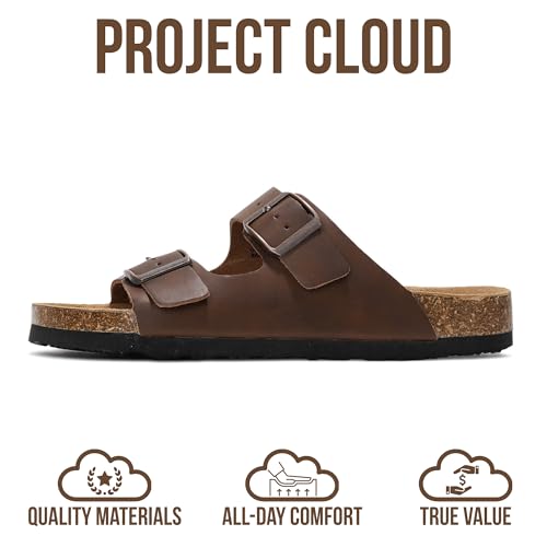 Image of Project Cloud 100% Genuine Leather Flat Sandals For Women 2026 Cork Footbed Womens Sandals with Memory Foam and arch support Vacation Essentials Slides for Women Footwear (Venita)