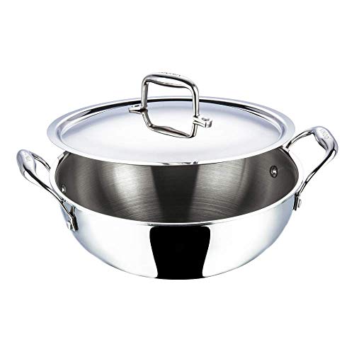 Vinod Platinum Triply Edelstahl Kadai | Geeignet für Indische Kochen, Saucen, Eintöpfe, Suppen |...