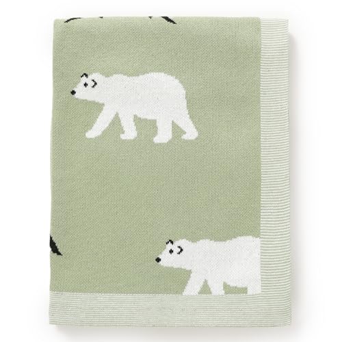 mimixiong Baby Blanket 100% Soft Cotton Baby Gift Cute Cartoon Polar Bear Baby Blankets for Newborn Boy Girls Light Green