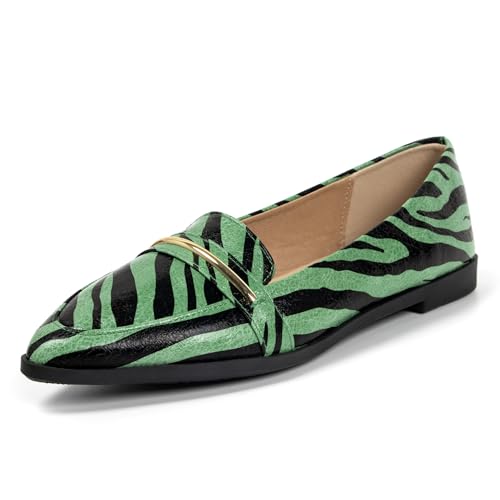 Image of Pointy Toe Penny Loafers for Women Dress Office Work Flats Shoes | Comfortable Women's Faux Suede Leather Slip On Flat Loafers for Driving Business Casual Cute Ballet Shoes
