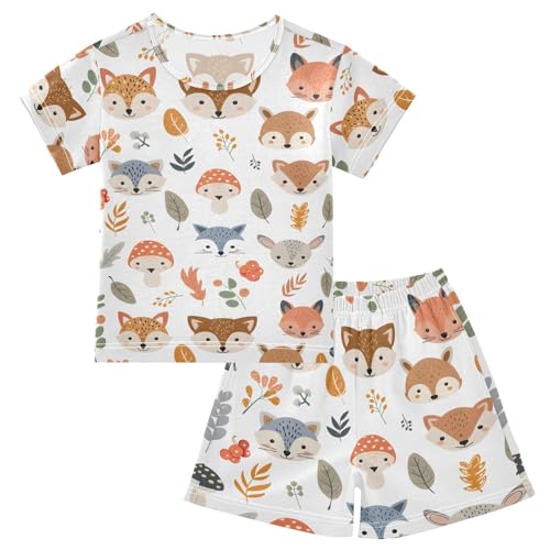 ALAZA Mushroom Fox Leaves Pajamas Short Sleeve 2 Piece Sleepwear Top and Bottom Pajama Set Unisex