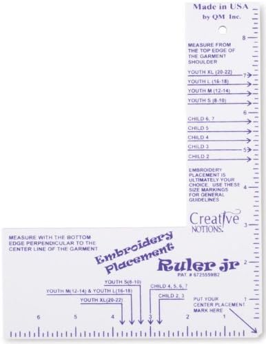 Embroidery Placement Ruler Adult Shirts Size Small - 4XL