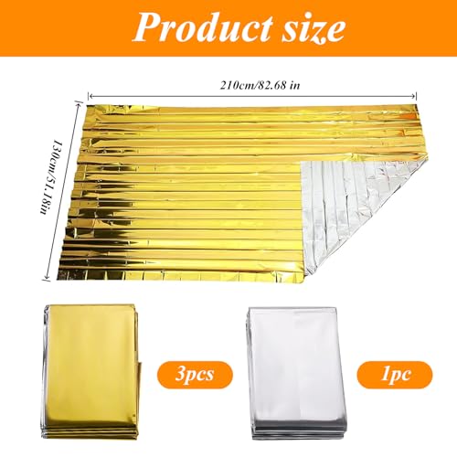 HFMYGS 4 Stück Rettungsdecke, Rettungsfolie, Emergency Blanket, Rettungsdecken, Notfalldecke, Erste Hilfe Decke Silber Gold, für Erste Hilfe Notfall (210cm X 130cm) – Bild 3