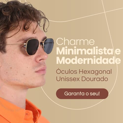 Óculos De Sol Hexagonal Dourado Com Proteção UV Modelo Unissex Adulto Moda e Estilo Casual e Elegant
