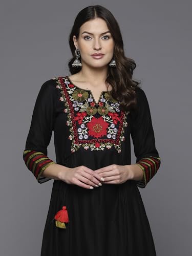 Image of INDO ERA Women's Embroidered Viscose A-line Kurta & Pant Set