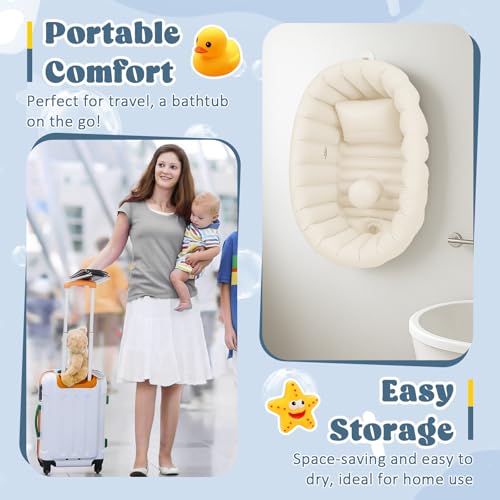 Inflatable Baby Bathtub, Collapsible Baby Bath Back Support, Portable Newborn Travel Bath tub with Drain Hole, Foldable Baby Bath Tubs for Infant to Toddler 0-24 Months (White) - Thumbnail 2