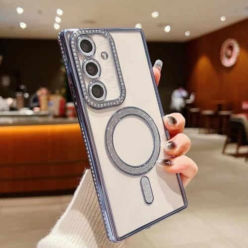 Image of for Samsung Galaxy S26 Plus Glitter Case,Luxury Bling Rhinestone Diamond Plated Bumper Case,MagSafe, Sparkle Camera Lens Protection Clear Back Cover for Samsung Galaxy S26 Plus (Blue)