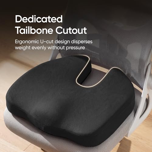 Image of Frido XL Coccyx Seat Cushion for Tailbone Pain Relief | Orthopaedic Memory Foam Chair Cushion for Office Chair, Car Seat & Work from Home | Anti Slip Base | Large Ergonomic Sitting Pillow - Black