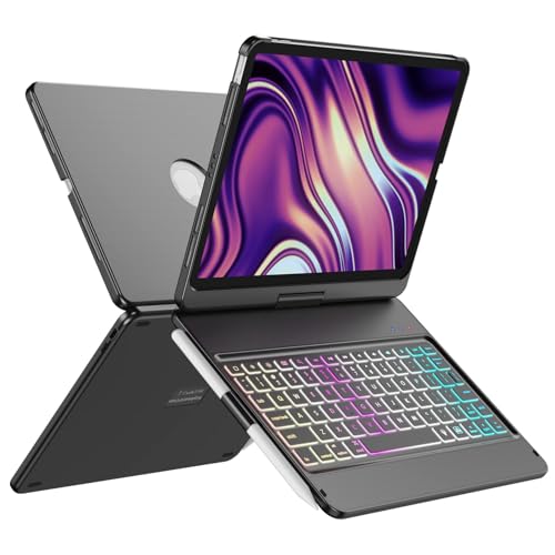 Image of GGH Keyboard Case for iPad Pro 11 Inch & Air 11 inch M4 /M3 /M2, Black | 10-Color Backlight Keyboard with Pencil Holder, 360 Rotatable, Compatible with iPad Pro 11 1st-4th Gen & Air11 M2 /M3 /M4