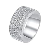 KUYIUIF 925 Sterling Silver Stacking Ring, Cubic Zirconia Eternity Band, 3 Band Width, Anniversary, Engagement, Wedding Ring for Women (6)