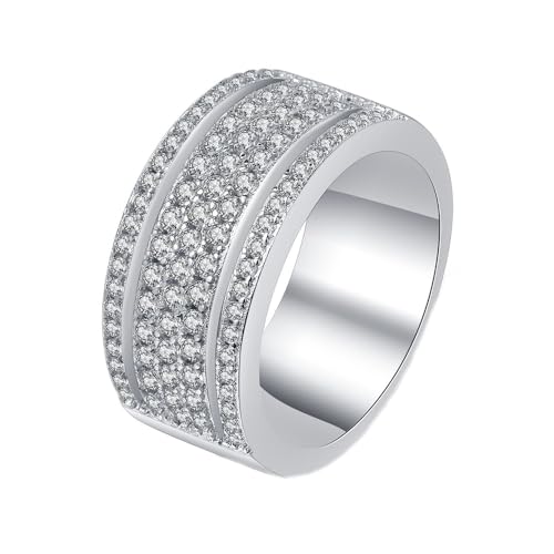 KUYIUIF 925 Sterling Silver Stacking Ring, Cubic Zirconia Eternity Band, 3 Band Width, Anniversary, Engagement, Wedding Ring for Women (6)