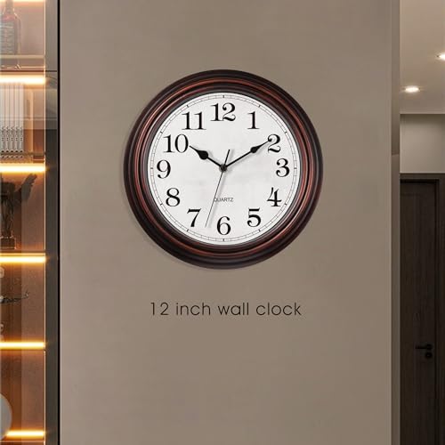 Image of Wall Clock, 12 Inch Vintage Retro Silent Quality Wall Clocks Battery Operated Non-Ticking, Round Decorative Kitchen Home Office Bedroom Living Room(Bronze)