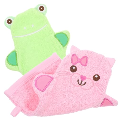 MUCKLILY 2Pcs Cartoon Shower Mitts for Exfoliating Bath Gloves for Shower Soft Comfortable Scrubbing Mittens Cat Frog for Gentle Skin Care