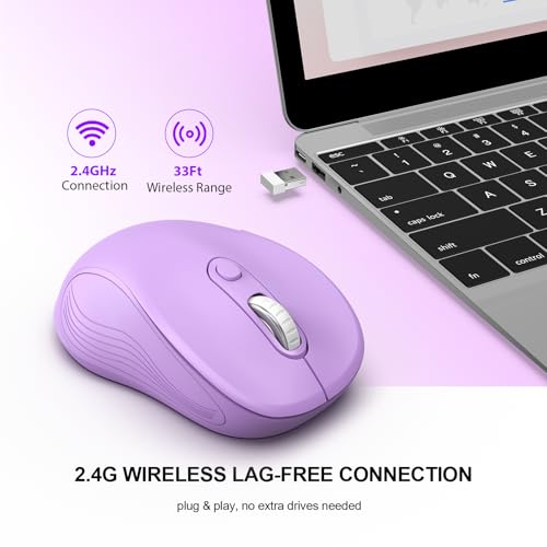 Image of WisFox 2.4G Wireless Mouse for Laptop, Ergonomic Computer Mouse with USB Receiver and Type-C Adapter, 3 Adjustable Levels DPI, 6 Button Cordless Wireless Mice (Violate)