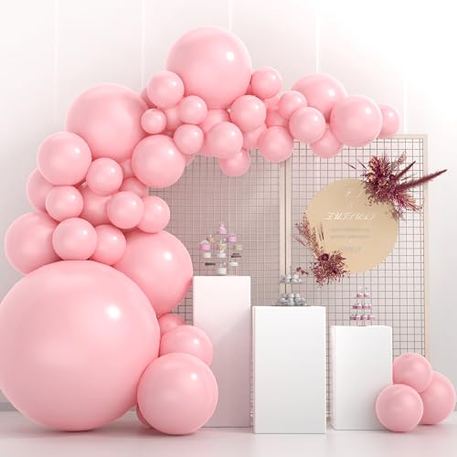 Image of 125Pcs Baby Pink Balloons Arch Kit with 5 Sizes 36 inch 18 inch 12 inch 10 inch 5 inch, Including Giant Balloon, Arch Kit, Ribbon - Perfect for Birthday party, Wedding, Baby Shower & Party Supplies