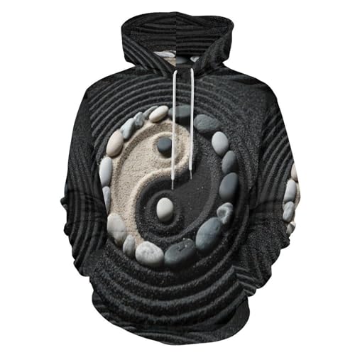 Sweat à capuche Yin Yang pour homme avec poche kangourou et paysage zen 3D