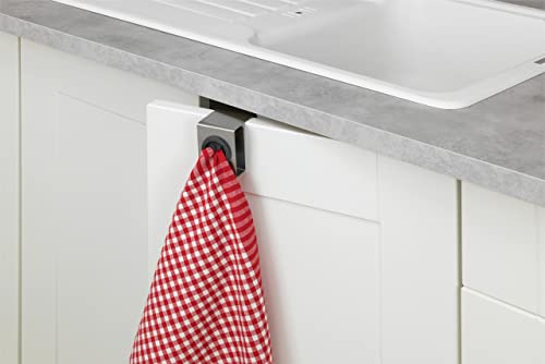 Foto von WENKO Türhaken Mod. Push Küchenhaken mit Push-Pull-Funktion zum Einhängen an Schublade und Schranktür aus rostfreiem Edelstahl inklusive Kratzschutz und Klemmvorrichtung 5 x 6 x 4 cm Silber matt