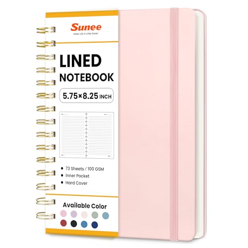 SUNEE Journaling Notebooks, A5 Lined Spiral Notebook for Women, 146 Pages College Ruled Hardcover Notebook for Work, Note Taking, Journaling and Office School Supplies, A5 - Pink
