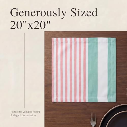 Urban Villa Cloth Napkins 100% Cotton Highly Absorbent Washable Reusable Premium Dinner Napkins Ideal for Gifts for Mothers Day Hotel Farmhouse Parties - Ruby/Green Stripes (20" x 20", Set of 12) by Urban Villa - Image 6