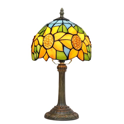 TRENTSNOOK Tiffany Lamp Stained Glass Style Rustic Minimalist Sunflower on Blue Bedside Table Lamp 8" Wide 15" Tall for Bedroom Living Room Home Office ﻿