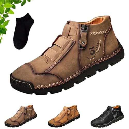 Matufit Shoes for Men, Men's Genuine Leather Waterproof Non-Slip Fashionable Orthopedic Shoes, Slip On Boots Flats