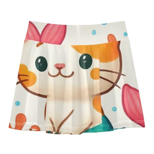 Tennis Skirts for Kids Cute Cartoon Cat Girls Skorts Athletic Shorts Floral Little Girl 4t2