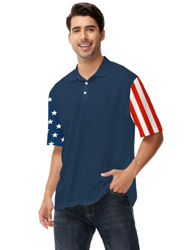 Polo Patriótico para Hombre AOBUTE 4 de Julio Camisa de Golf con Bandera Americana miniatura 3