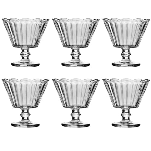 Image of Glassbunny Glass Footed Ice Cream Bowl Set of 6 Small Ice Cream Cups Clear Glass Dessert Serving Bowls Dishes for Desserts, Milkshake, Fruit and Pudding 170ml