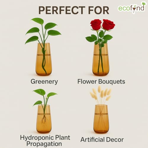 Image of ecofynd Glass Vase for Flowers Plants, Modern Decorative Vase for Home Decor Center Table, Bedroom, Living Room, Office Decoration, Wedding or Gifts, Luster Glass Vase, (GVASE014)