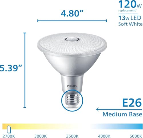 PHILIPS LED 120W PAR38 2-Pack Motion Sensing Soft White (2700K) 1200 Lumen (13W = 120W) Frosted Flicker-Free Light Bulbs - image 3