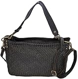 Sac CUIR Femme Bandoulière | Sac CUIR Femme Tressé | Sac Cuir Femme Bandoulière Italien | Sac Cuir Souple Femme 'Morgane' (NOIR)