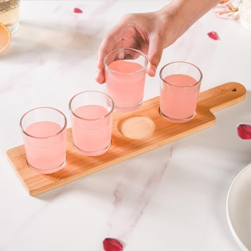 Image of Nestasia Set of 4 Glass Tumblers with Natural Bamboo Serving Tray | Ideal for Espresso, Juice, Small Cocktails, Shots & Gifting
