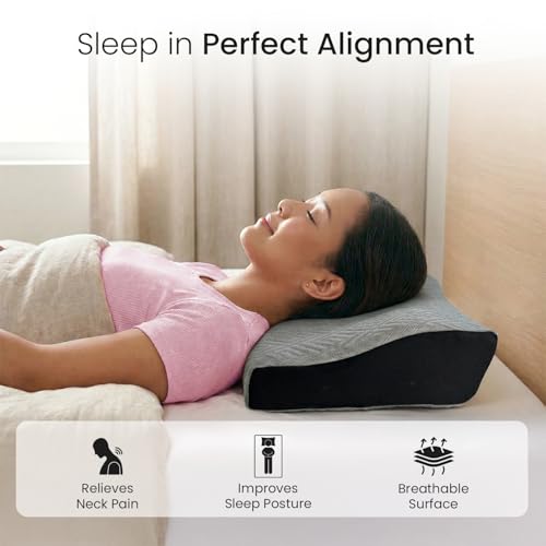 Image of Sleepsia Cervical Pillow for Neck Pain & Shoulder Pain Relief | 1-Year Warranty| Orthopedic Memory Foam Pillow, Spondylitis-Ortho Neck Support Medical Pillow (Grey /Black Pack 1)