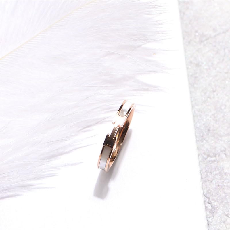 Minimalist H White Shell Titanium Steel Female Rose Gold Ring Gifts to Girlfriend for Wedding4