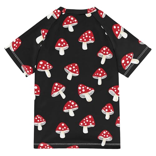 Cute Cartoon Mushroom Kids Bathing Suit Short Sleeves Athletic Shirt Swimwear Beach Tops 3T2