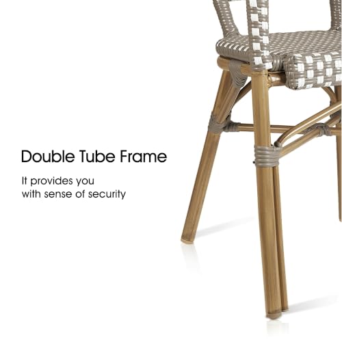 Image of PURPLE LEAF Outdoor French Bistro Arm Chairs Set of 4, Bamboo Finish, Gray