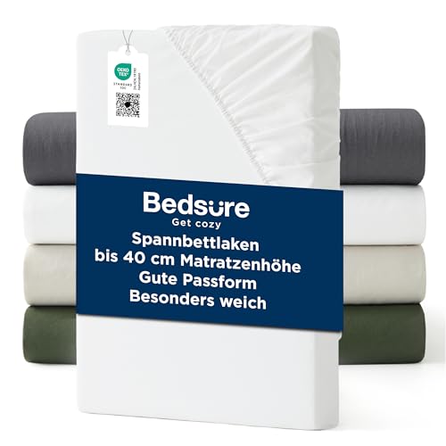 Bedsure Spannbettlaken 90x200cm Oeko-TEX - bis 40cm Tiefe, Weiß – Ansicht 1