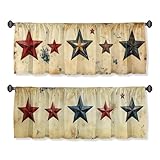WSPNBB Stars Curtain Valance for Windows 2 Pack Red Blue American Pentagram Vintage Rod Pocket Window Treatments Short Curtains for Kitchen Windows Bathroom Bedroom 54x18 Inch