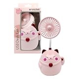 Ennotek Cute Pink Cat Desk Fan with Pen Holder — Cat Fan for Women, Animal Fan, Funny Office Accessories, Cat Lover Gift, Small USB Fan, Aesthetic Decor