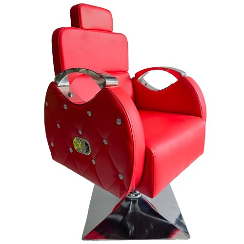 Image of Leather Beauty Parlor Cutting,Salon /Barber /Cutting /Makeup /Makeover Bride Bridegroom Chair, Cushioned Seat Back, with Hydraulic & Push Back System Chair (Steel Handle Red)