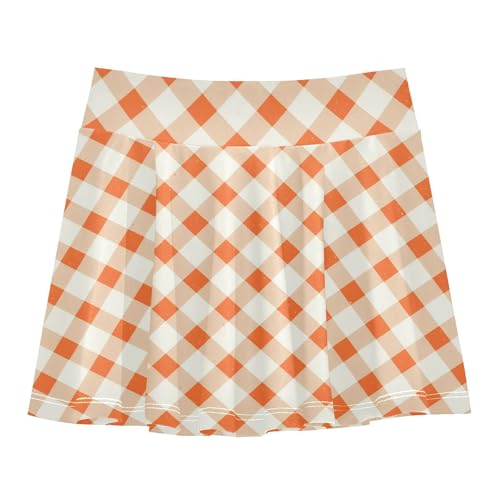 Orange Gingham Girls Tennis Skirts with Built-in Shorts Skirt for Toddler Girl Youth Cheer Skirt2